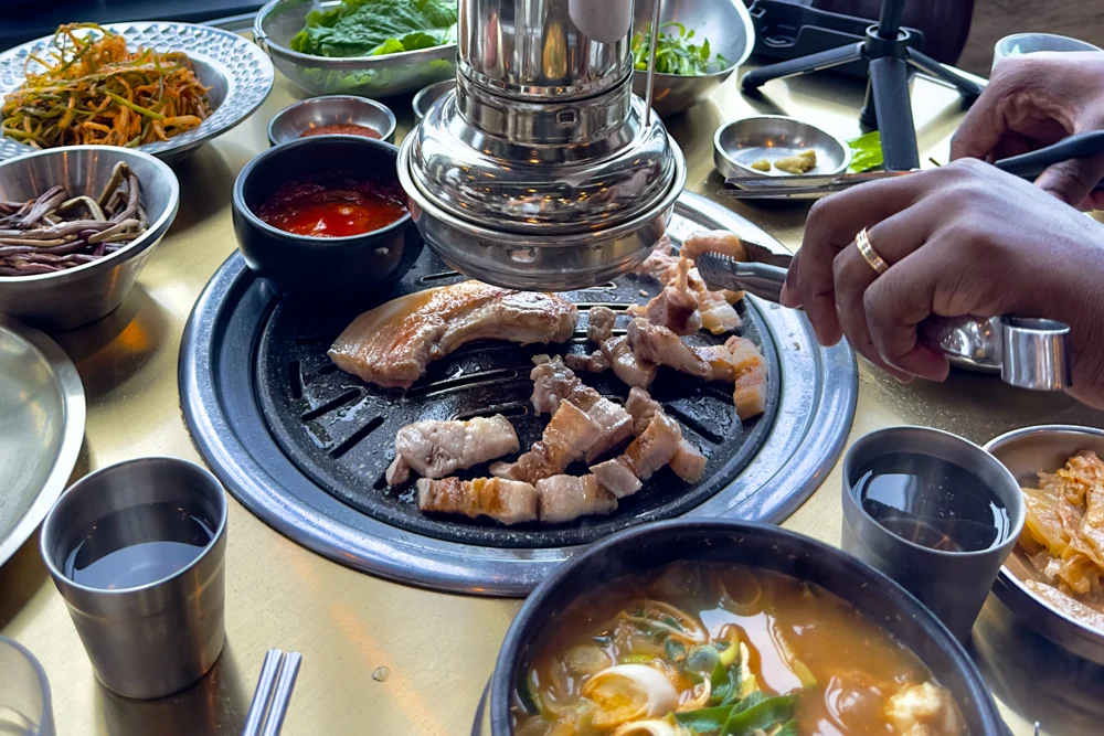 Black pork belly Korean BBQ on Jeju Island