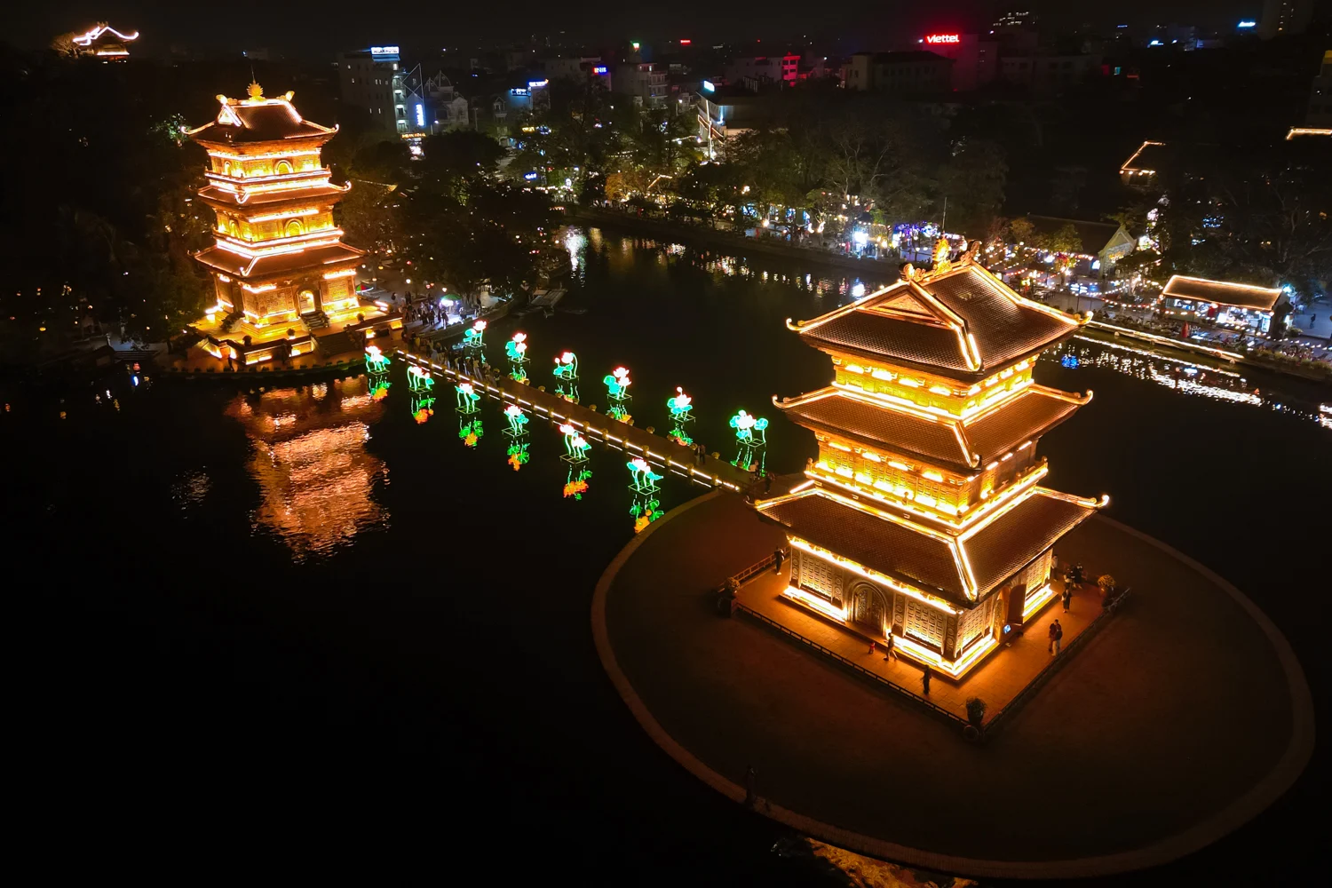 Aerial shot of Hoa Lu Old Town in Ninh Binh, Vietnam.